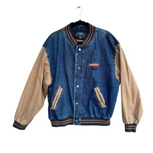 Vintage Dunbrooke Varsity Jacket Mens L Brown Blue Leather Bomber 90s Y2K Retro